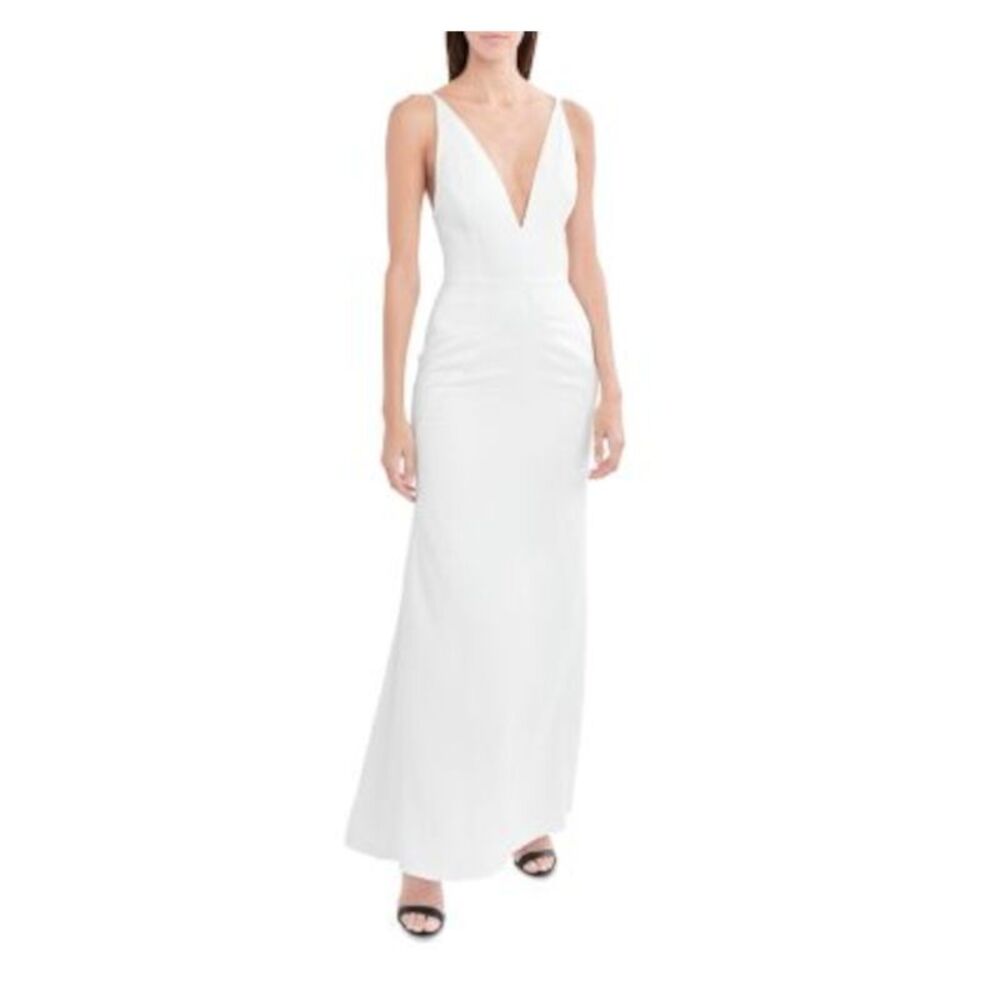 AQUA FORMAL Womens White Lined Spaghetti Strap Full-Length Formal Gown Dress 2